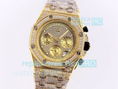 Iced Out Audemars Piguet Replica Royal Oak Chronograph Watch Yellow Gold Diamonds